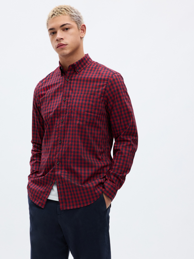 Shop Gap All-day Poplin Shirt In Standard Fit In Red Navy Gingham