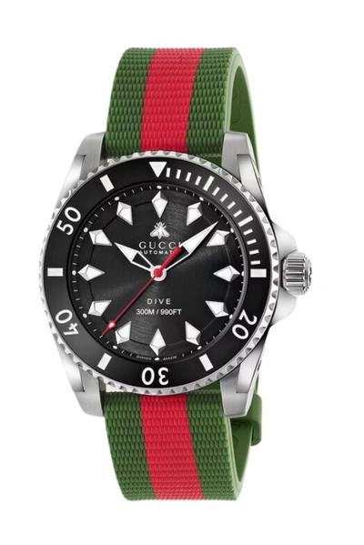 Shop Gucci Dive Automatic Black Dial Unisex Watch Ya136349 In Red   / Black / Green