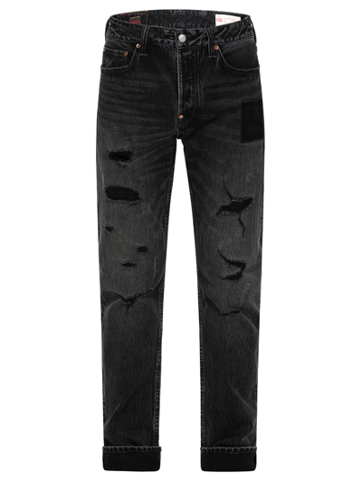 Shop Evisu Black Cotton Denim Jeans In Nero