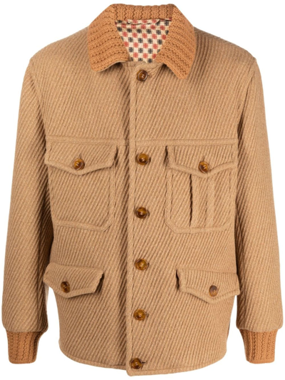 Shop Etro Camel Brown Wool Blend Jacket In Marrone