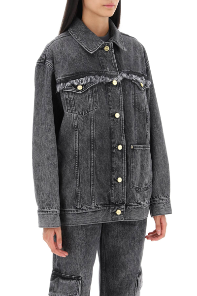 Shop Ganni Denim Maxi Jacket In Black Washed (grey)