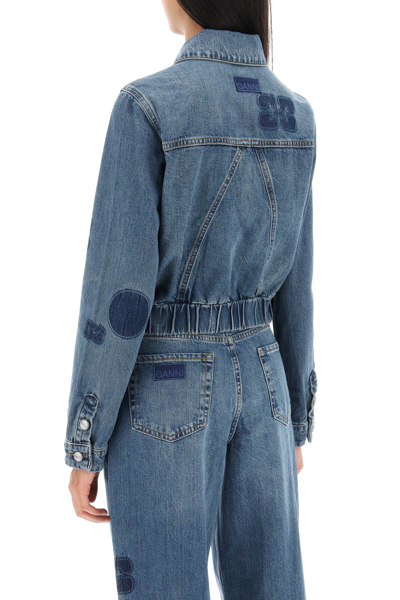 Shop Ganni Cropped Denim Jacket In Tint Wash (light Blue)
