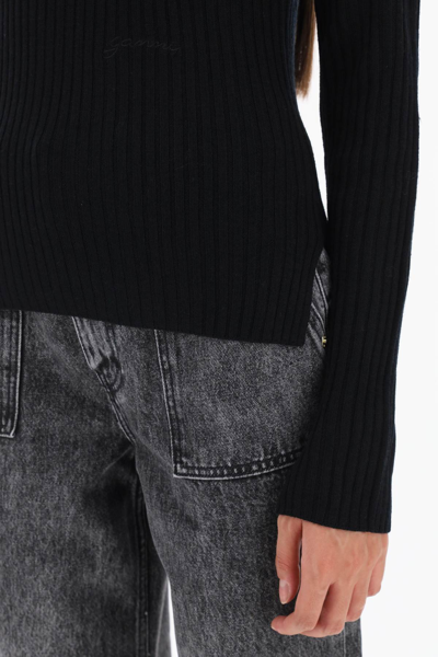 Shop Ganni Turtleneck Sweater With Back Cut Out In Black (black)