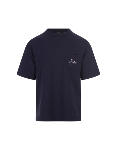 Shop Kiton Navy Blue T-shirt With Logo On Pocket