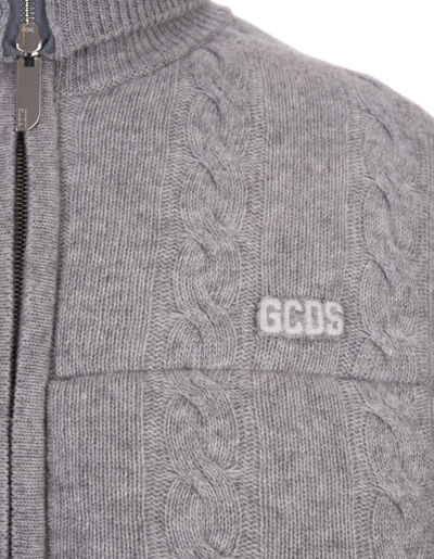 Shop Gcds Gray Ribbed Knit Bomber Jacket In Grigio