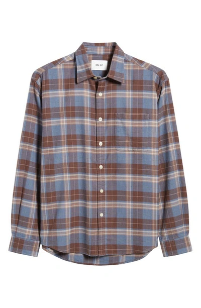 Shop Nn07 Deon 5465 Plaid Organic Cotton Flannel Button-up Shirt In Blue/ Brown Check