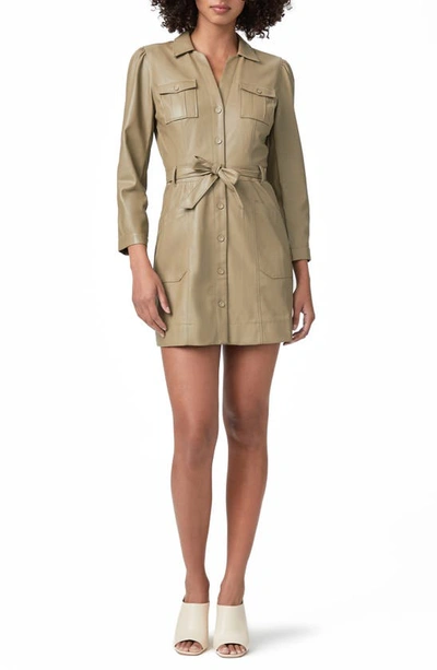 Shop Paige Karmine Faux Leather Belted Shirtdress In Brushed Olive