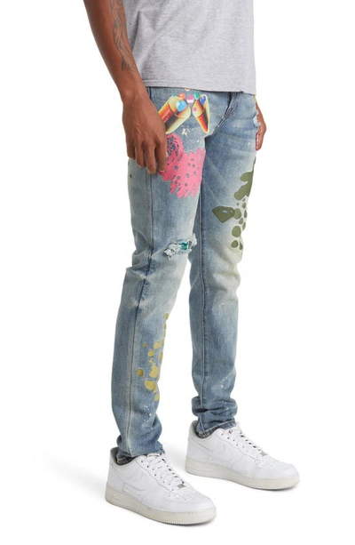 Shop Billionaire Boys Club Moonrocks Slim Fit Embroidered Rip & Repair Jeans In Martian