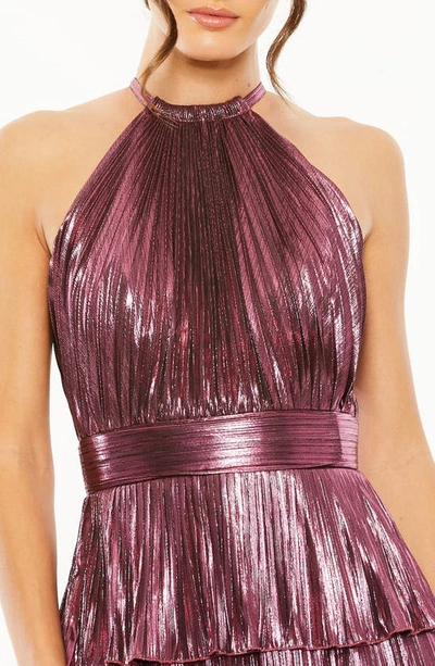Shop Mac Duggal Pleated Metallic Halter Gown In Rose