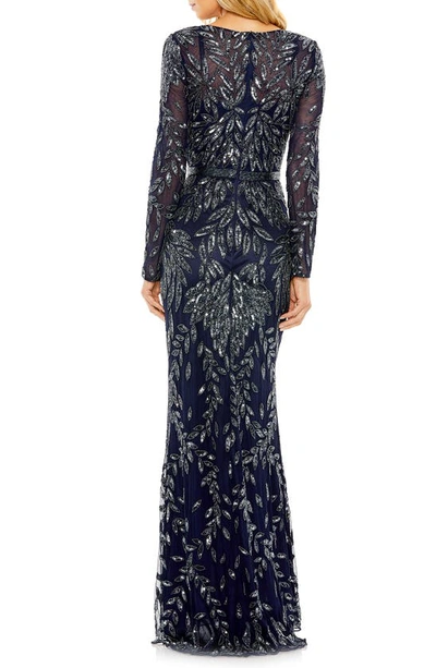 Shop Mac Duggal Sequin Overlay Long Sleeve Gown In Midnight