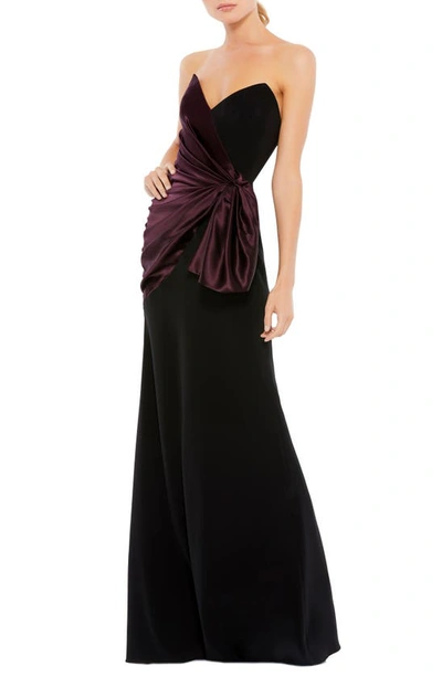 Shop Mac Duggal Two-tone Strapless Gown In Black Plum