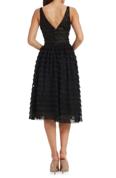 Shop Dress The Population Becca Sequin & Tulle Tiered Dress In Black
