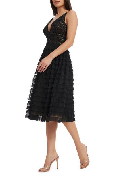 Shop Dress The Population Becca Sequin & Tulle Tiered Dress In Black