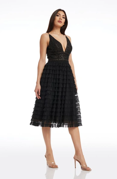 Shop Dress The Population Becca Sequin & Tulle Tiered Dress In Black