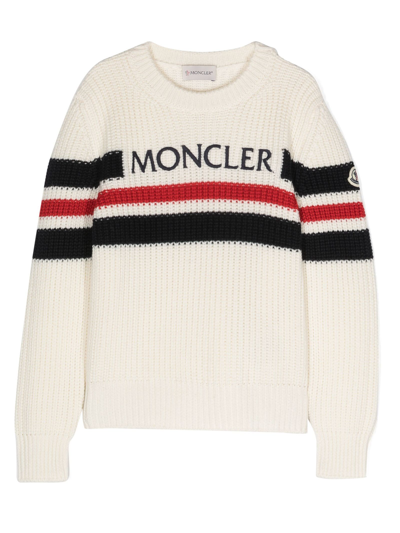 Shop Moncler White Wool Jumper In Bianco