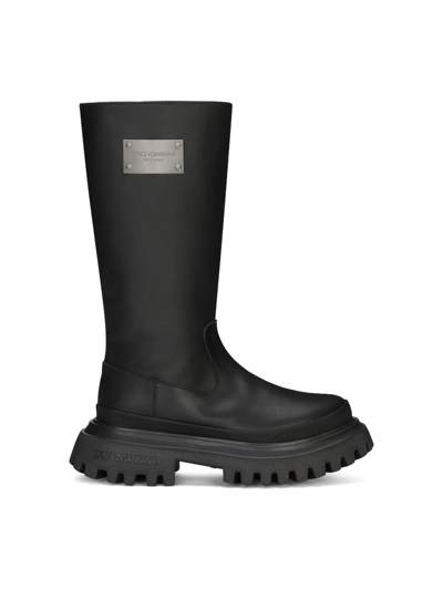 Shop Dolce & Gabbana Black Leather Boots In Nero