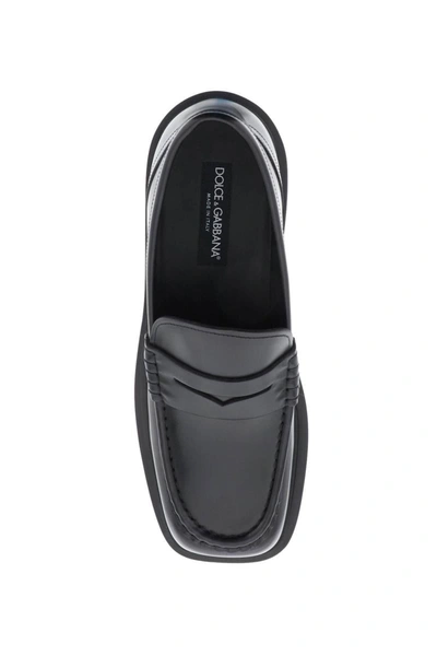 Shop Dolce & Gabbana Brushed Leather Loafers In Black