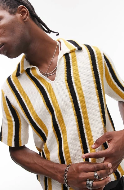 Topman Stripe Johnny Collar Shirt In Mustard
