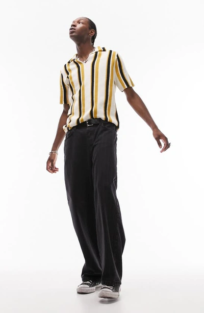 Topman Stripe Johnny Collar Shirt In Mustard