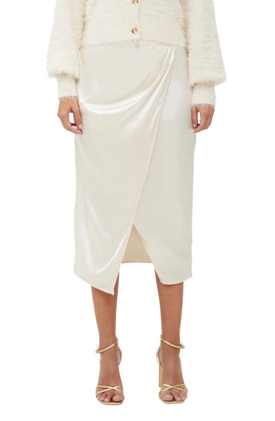 Shop French Connection Inu Satin Faux Wrap Midi Skirt In Classic Cream