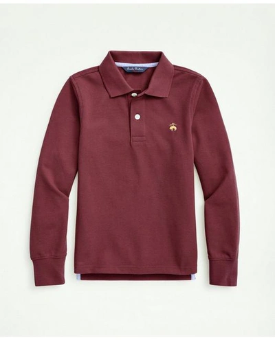 Shop Brooks Brothers Boys Long-sleeve Cotton Pique Polo | Burgundy | Size Large