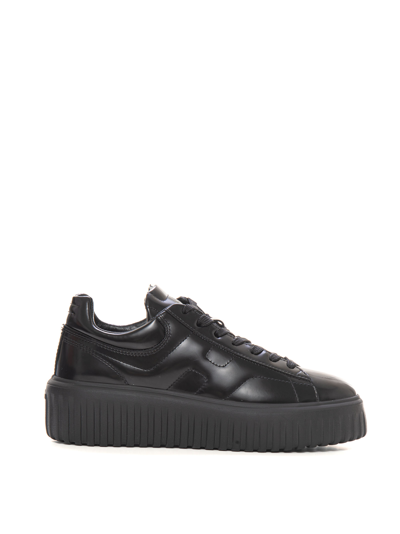 Shop Hogan Hstripes Leather Sneakers In Black