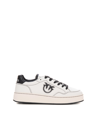 Shop Pinko Bondy Leather Sneakers With Laces In White/black