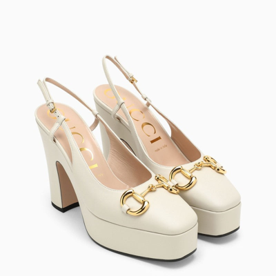 Shop Gucci Ivory Leather Slingback Unisex In White
