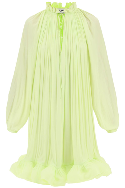 Shop Lanvin Short Ruffled Dress In Charmeuse Women In Green