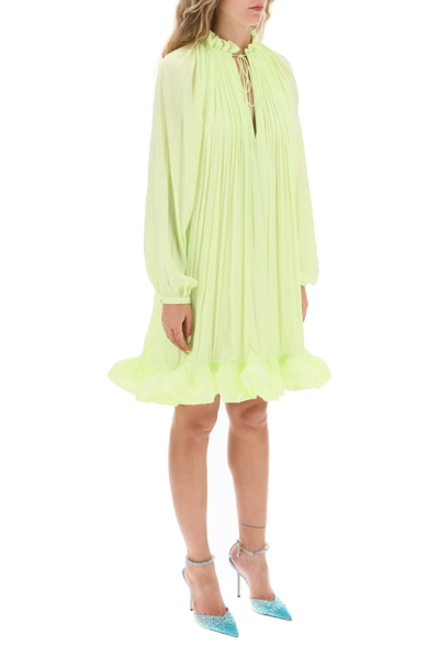 Shop Lanvin Short Ruffled Dress In Charmeuse Women In Green
