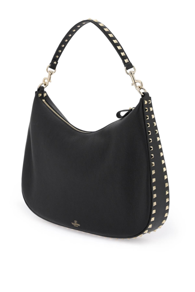 Shop Valentino Garavani Grained Leather 'rockstud' Hobo Bag Women In Black