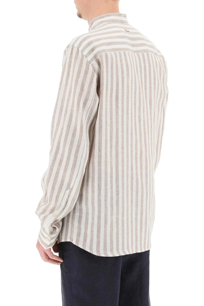 Shop Agnona Striped Linen Shirt In Multicolor