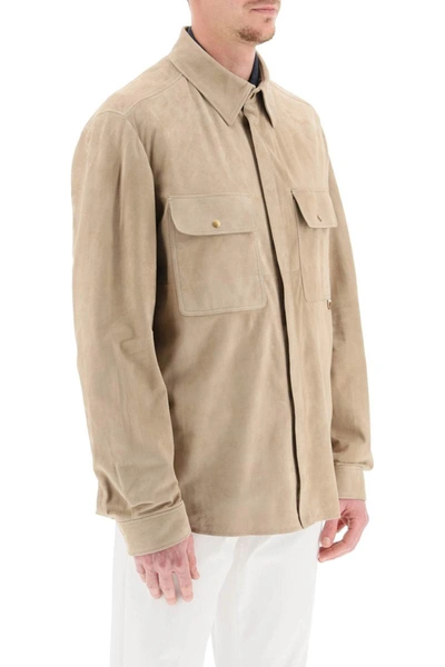 Shop Agnona Suede Overshirt In Beige