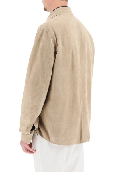 Shop Agnona Suede Overshirt In Beige