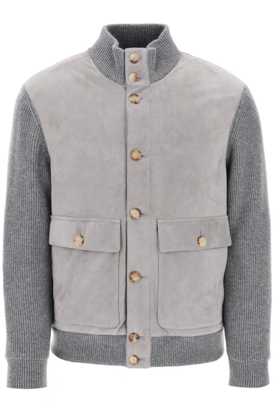 Shop Brunello Cucinelli Hybrid Jacket In Leather And Cashmere In Grey