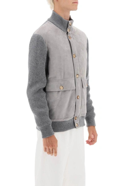 Shop Brunello Cucinelli Hybrid Jacket In Leather And Cashmere In Grey