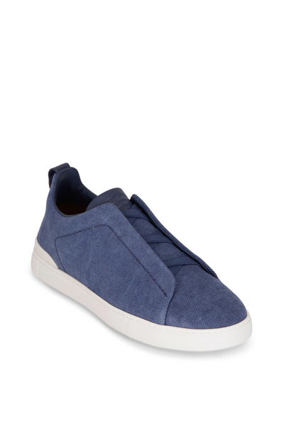 Shop Zegna Men Triple Stitch Leather Low-top Sneakers In Blue