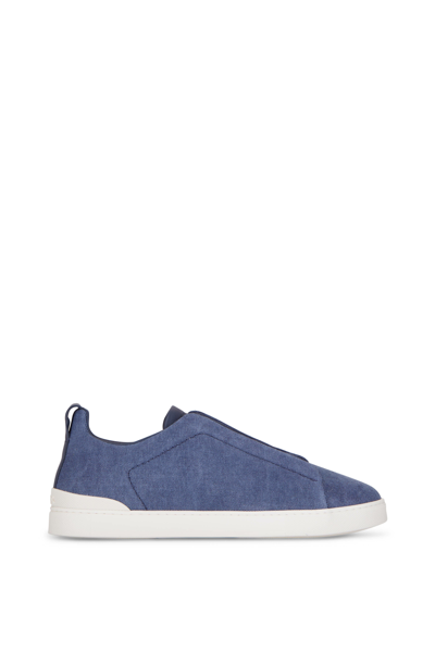 Shop Zegna Men Triple Stitch Leather Low-top Sneakers In Blue