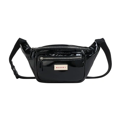 Shop Marni Patent Belt Bag In Black