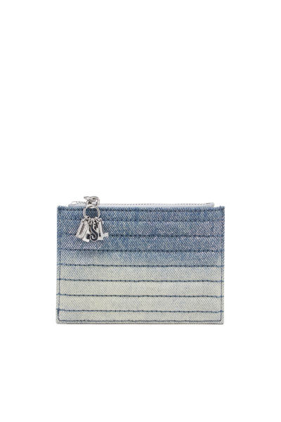 Shop Diesel Card Holder In Leather And Quilted Denim In Blue