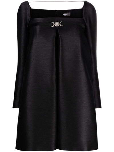 Shop Versace Medusa Detail Wool And Silk Blend Cocktail Dress In Black