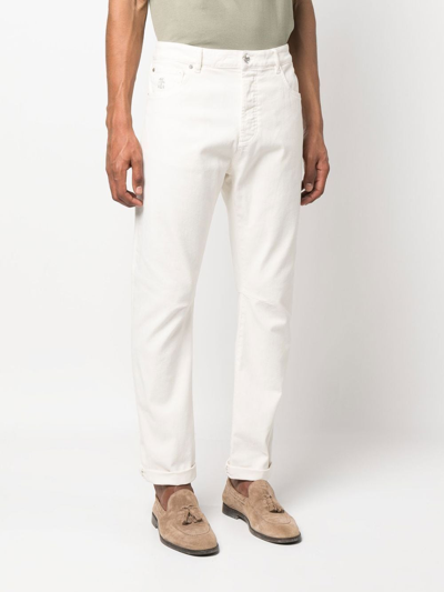 Shop Brunello Cucinelli Denim Cotton Jeans In White