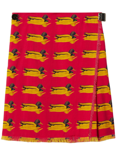 Shop Burberry Printed Wool Skirt In Red