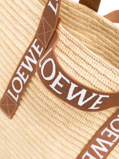 Shop Loewe Logo Raffia Shopping Bag In Beige