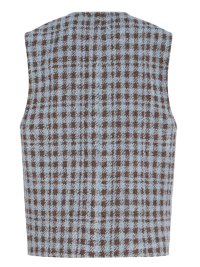 Shop Etro Checked Wool Blend Vest In Blue