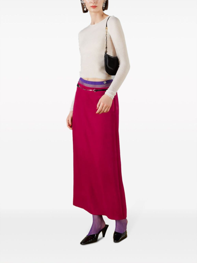 Shop Gucci Velvet Midi Skirt In Red