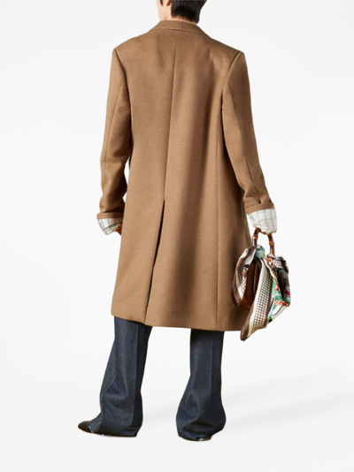 Shop Gucci Wool Single-breasted Coat In Brown
