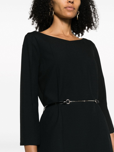 Shop Gucci Horsebit Belted Dress In Black