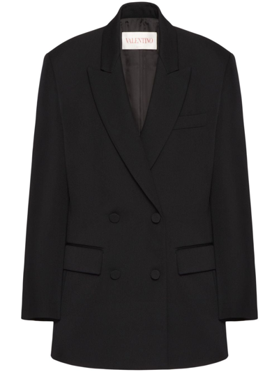 Shop Valentino Wool Double-breasted Blazer Jacket In Black