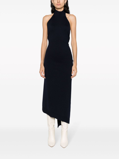 Shop Fendi Wool Midi Dress In Blue